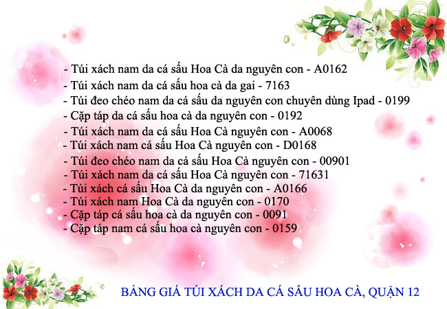 Bảng danh sách túi xách nam da cá sấu Hoa Cà