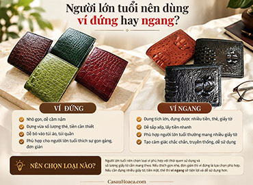 Người lớn tuổi nên dùng ví đứng hay ngang? Chọn theo tuổi, thói quen và cách sử dụng
