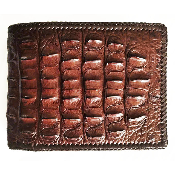 Bóp da cá sấu hoa cà da lưng đan viền da nâu D1141