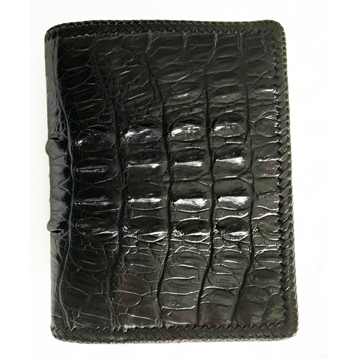 Bóp da cá sấu hoa cà kiểu đứng gai đan viền màu đen D1207