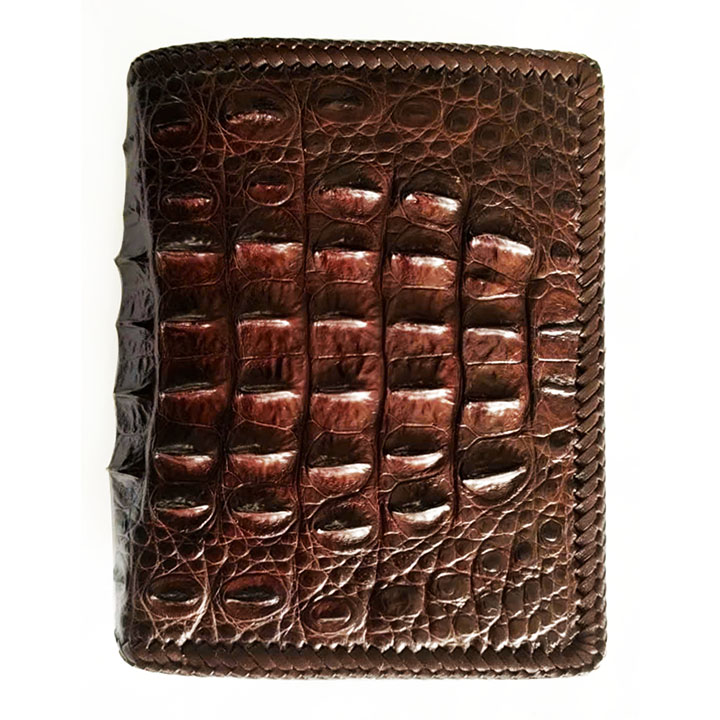Bóp da cá sấu hoa cà kiểu đứng đan viền da nâu D1207