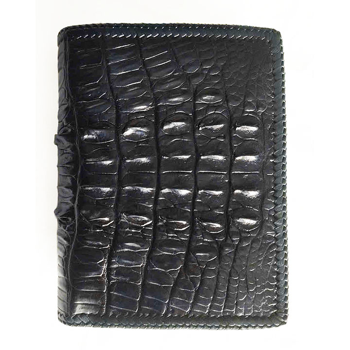 Bóp da cá sấu hoa cà kiểu đứng gai đan viền xanh đen D1207 Bóp da cá sấu hoa cà kiểu đứng gai đan viền xanh đen D1207