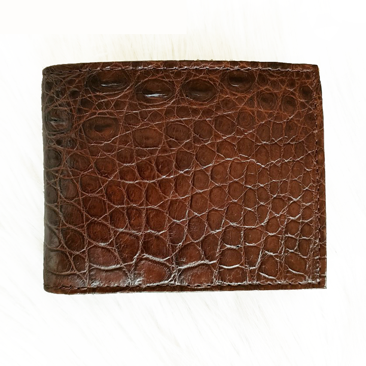 Bóp da cá sấu hoa cà màu nâu cỡ  9 x 11.5 cm - 1051
