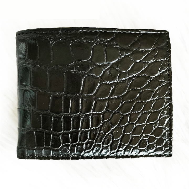 Bóp da cá sấu hoa cà màu đen cỡ 9 x 11.5 cm - 1051