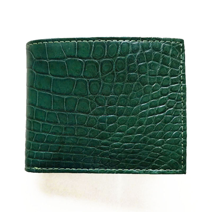 Bóp da cá sấu hoa cà xanh lá cỡ 9 x 11.5 cm - 1051