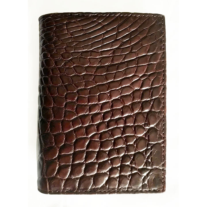 Bóp da cá sấu hoa cà kiểu đứng màu nâu 1070 Bóp da cá sấu hoa cà kiểu đứng màu nâu 1070