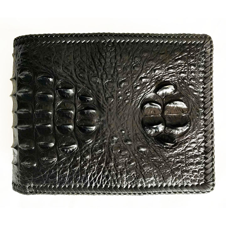 Bóp da cá sấu hoa cà nguyên con đan viền da đen D1141 Bóp da cá sấu hoa cà nguyên con đan viền da đen D1141