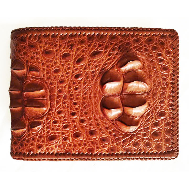 Bóp da cá sấu hoa cà nguyên con đan viền nâu đỏ D1141