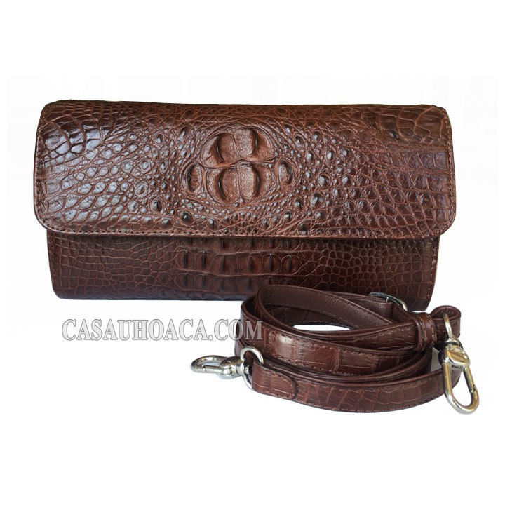 Bóp đầm cá sấu hoa cà - A0556