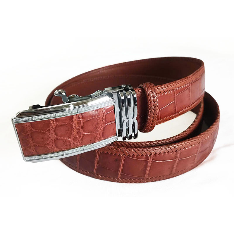 Thắt lưng da cá sấu hoa cà đan viền 3.5F - D3166