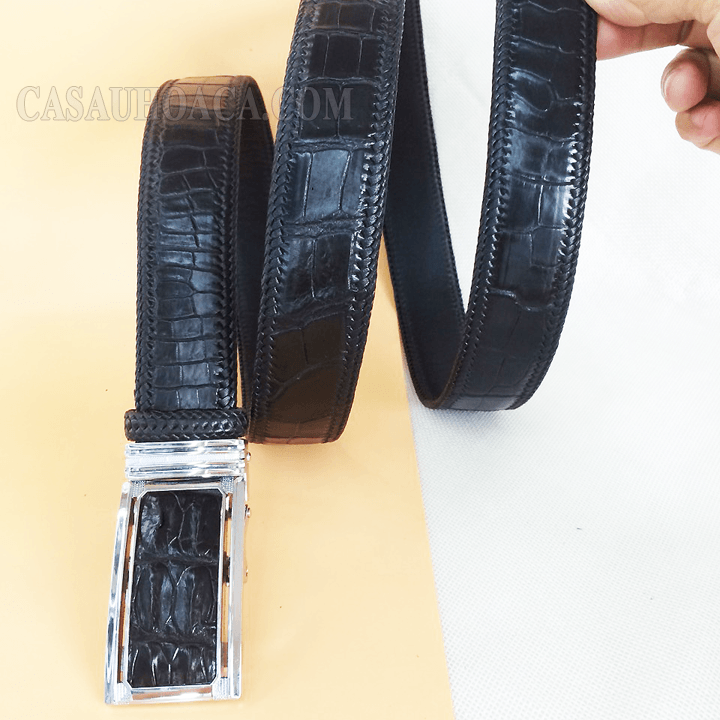 Thắt lưng da cá sấu hoa cà đan viền 3.5F - D3166