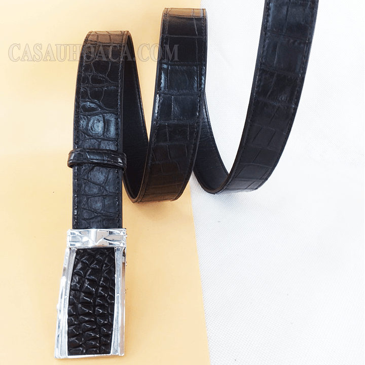 Thắt lưng da cá sấu hoa cà may viền 3.5F - A3166