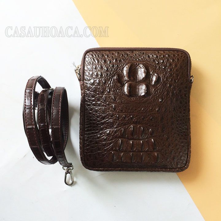 Túi đeo chéo nữ da cá sấu da cá sấu hoa cà màu nâu - 0208
