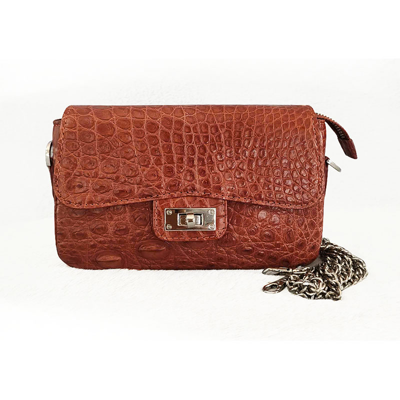 Túi xách da cá sấu nữ hoa cà da bụng nâu đỏ 0258