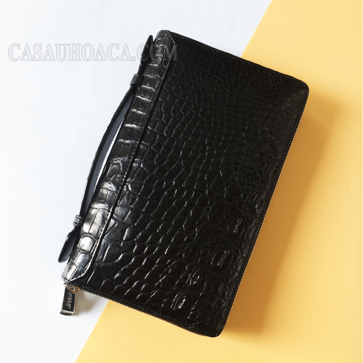 Ví cầm tay da cá sấu hoa cà - 1210