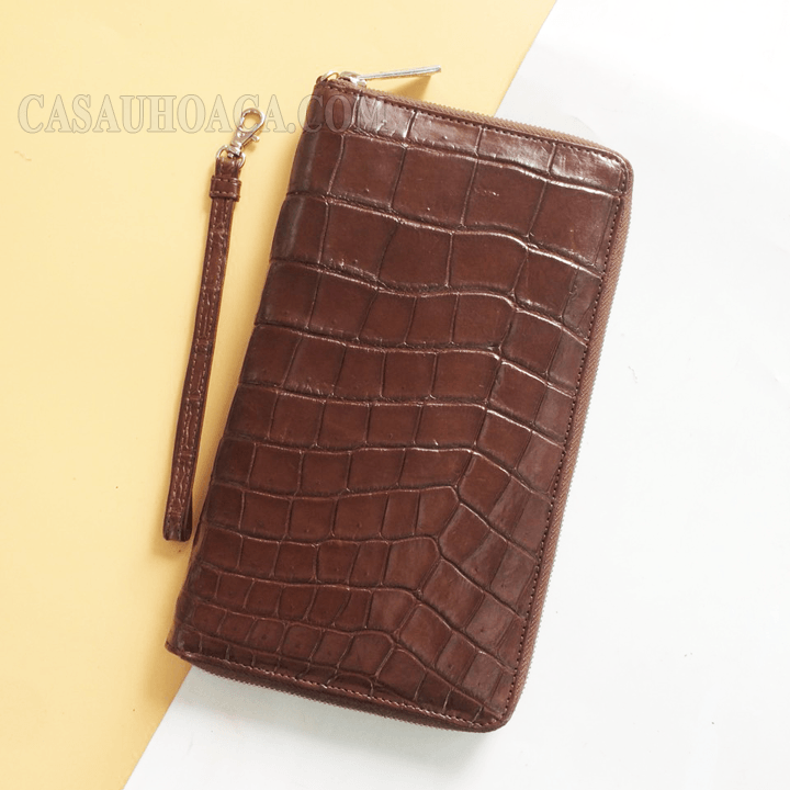 Ví cầm tay cá sấu hoa cà - 1203