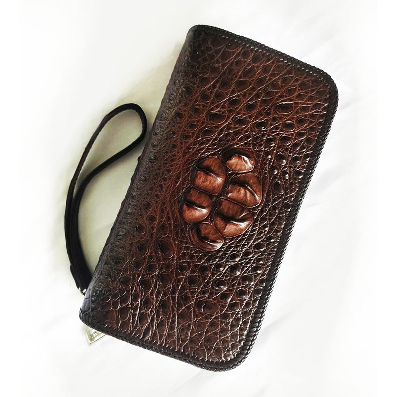 Ví cầm tay da cá sấu loại lớn 2 khóa hoa cà đan viền D1153