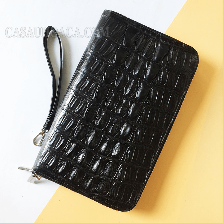 Ví cầm tay nam da cá sấu hoa cà - 1137