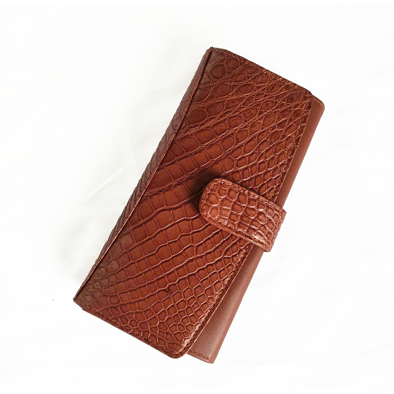 Ví nữ da cá sấu hoa cà 2 gấp nút bấm nâu đỏ 1107