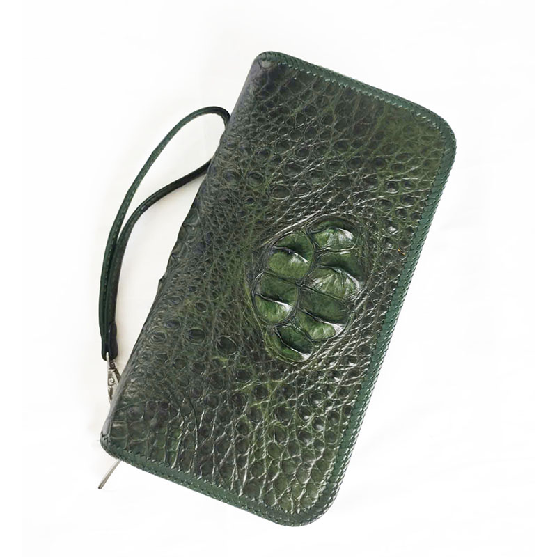 Ví nữ da cá sấu nguyên con 2 khoá đan viền xanh lá D1153