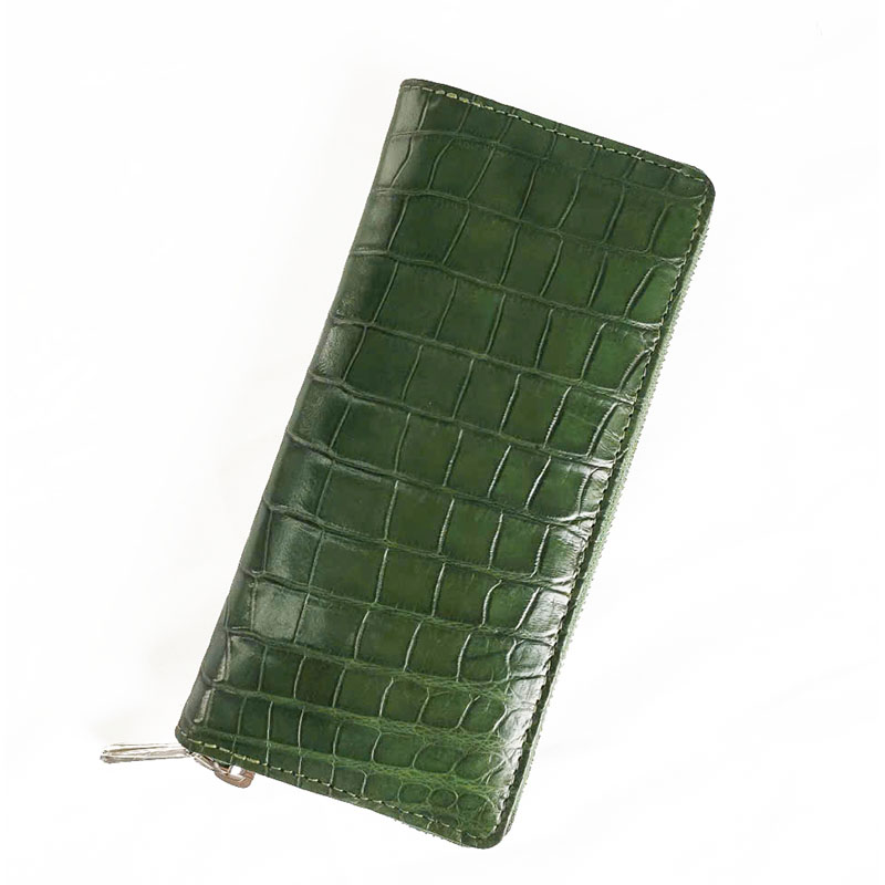 Ví da cá sấu hoa cà 1 khoá kéo màu xanh lá - 1155